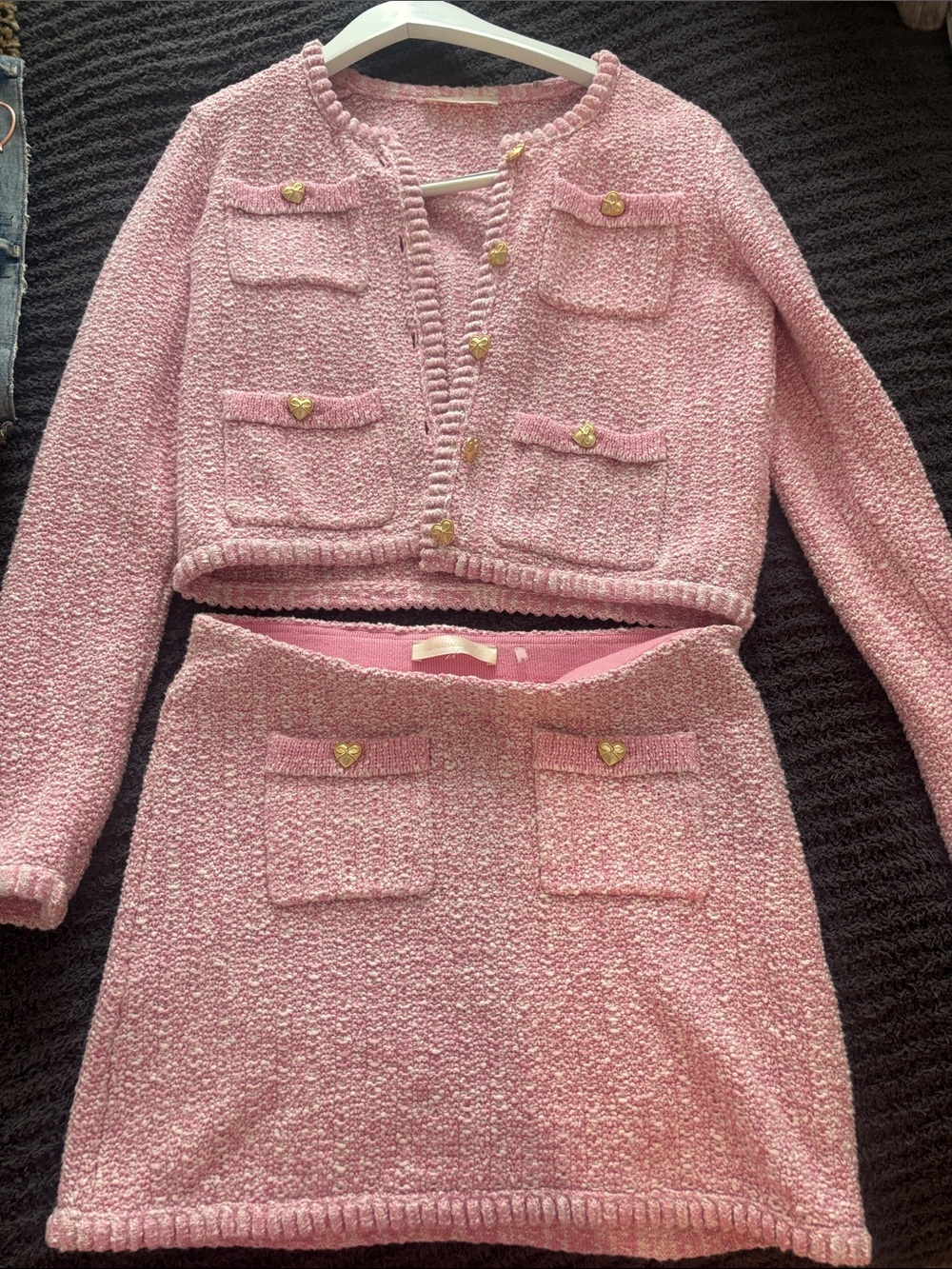 Pink Tweed Two-Piece Jacket and Skirt Set